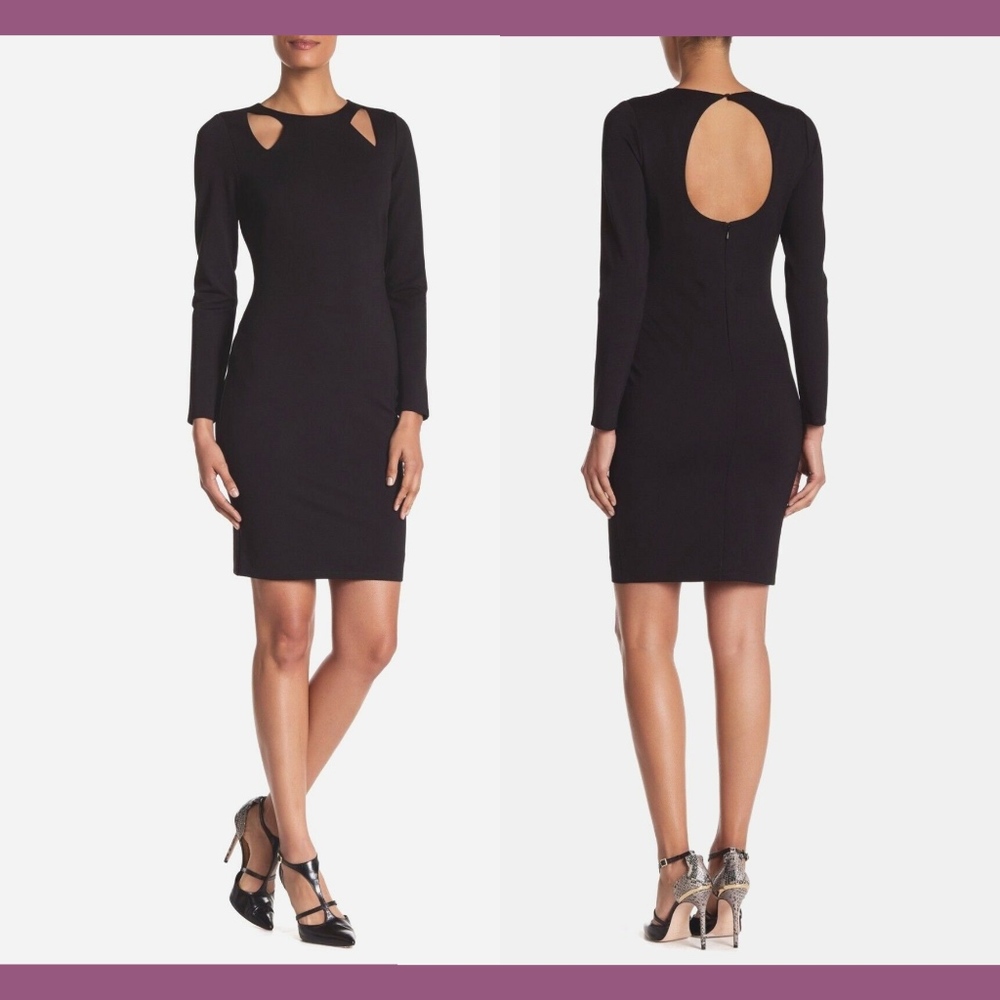 NWT Halston Heritage Long Sleeve Ponte Dress Black [SZ‎ Medium ] #M711